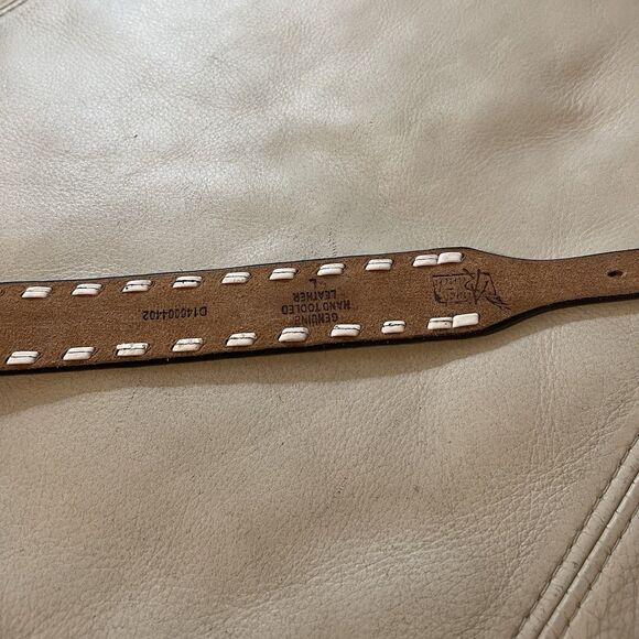 Angel Ranch Western Tooled Leather Womens Belt Rhinestone Size L Turquoise Brown - Picture 9 of 13